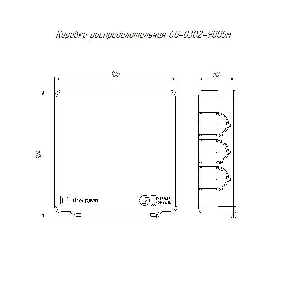 Коробка распределительная 60-0302-9005м для прямого монтажа двухкомпонентная безгалогенная (HF) черная 100х100х30 (8 шт/уп) Промрукав