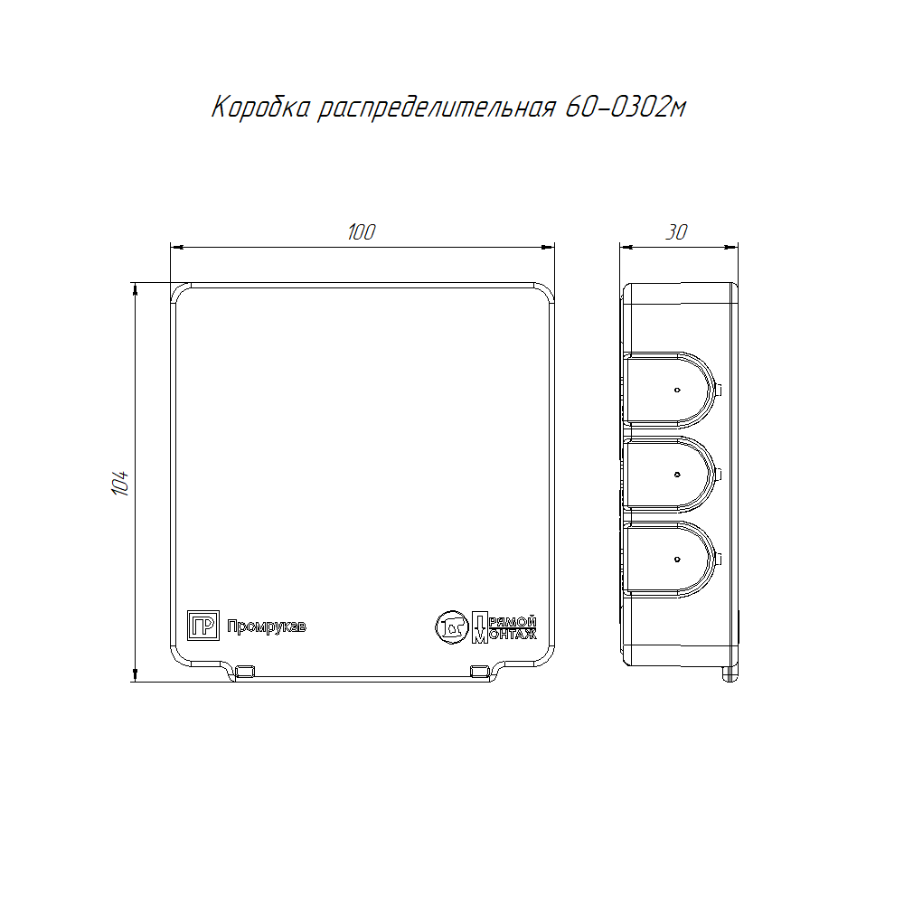 Коробка распределительная 60-0302м для прямого монтажа двухкомпонентная безгалогенная (HF) 100х100х30 (8 шт/уп) Промрукав