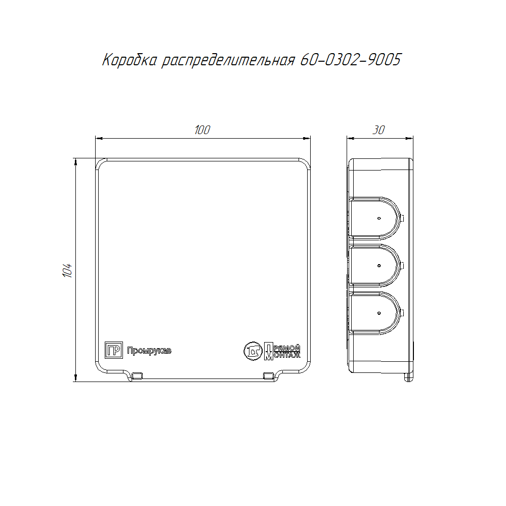 Коробка распределительная 60-0302-9005 для прямого монтажа двухкомпонентная безгалогенная (HF) черная 100х100х30 (48 шт/уп) Промрукав