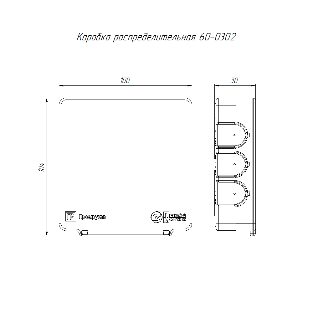Коробка распределительная 60-0302 для прямого монтажа двухкомпонентная безгалогенная (HF) 100х100х30 (48 шт/уп) Промрукав
