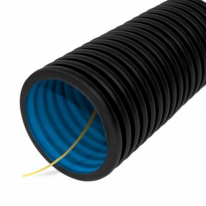 Труба гофрированная двустенная ПНД гибкая тип 450 (SN29) стойкая к ультрафиолету не распространяющая горение с/з черная d40 мм (150м/уп) Промрукав
